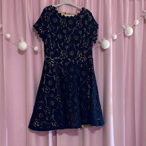 Elegant Navy Floral Lace Kids Dress